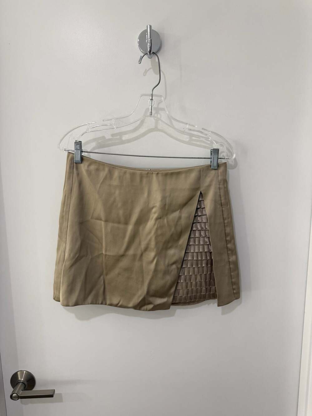 Emporio Armani Khaki Satin Mini Skort with Textured Panel